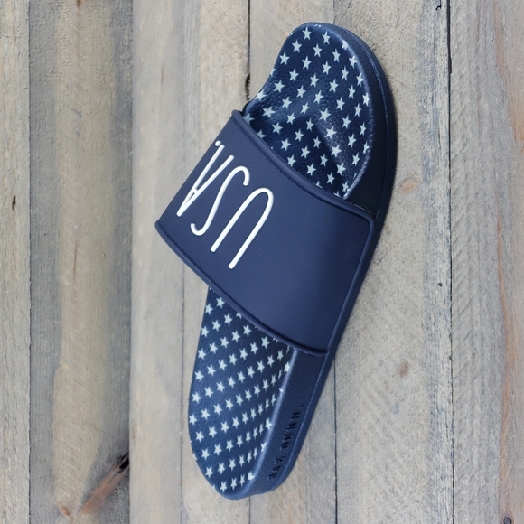 rar dunn USA Slides Sandals Navy White Patriotic - Picture 2 of 8